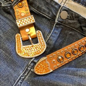 Olga Santini Studded Crystal Leather Belt
 Sz L